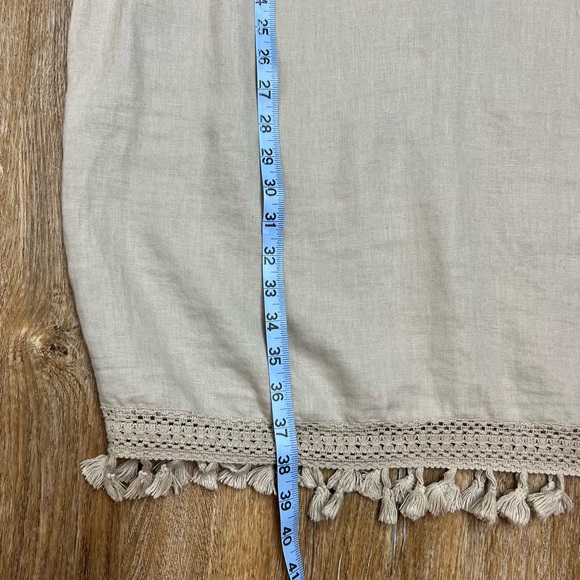 Peck & Peck 100% Linen Dress, Tan V-Neck Tassel Trim Sz L Side Ziper - Picture 8 of 11